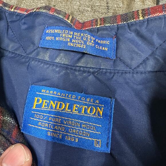 Vintage Pendleton 100% Pure Virgin Wool Shirt Flannel Plaid Mens L Button Up - Picture 14 of 16